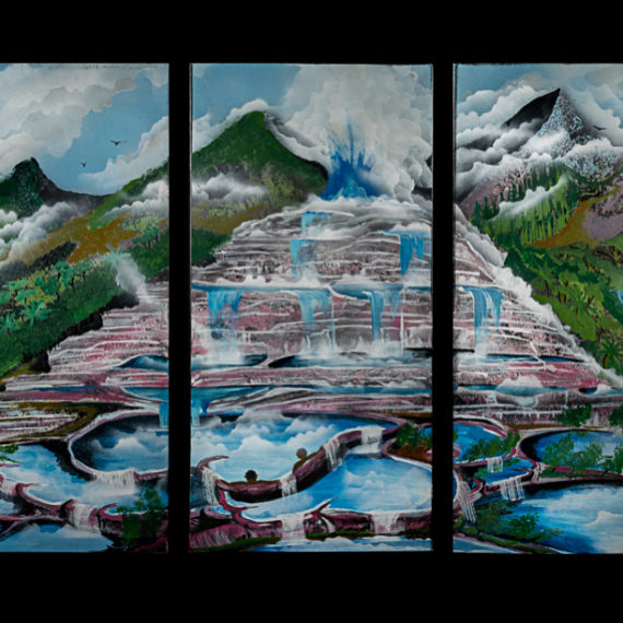 Jerome Tata Art United Rotorua Artist Triptych Pink & White Terraces